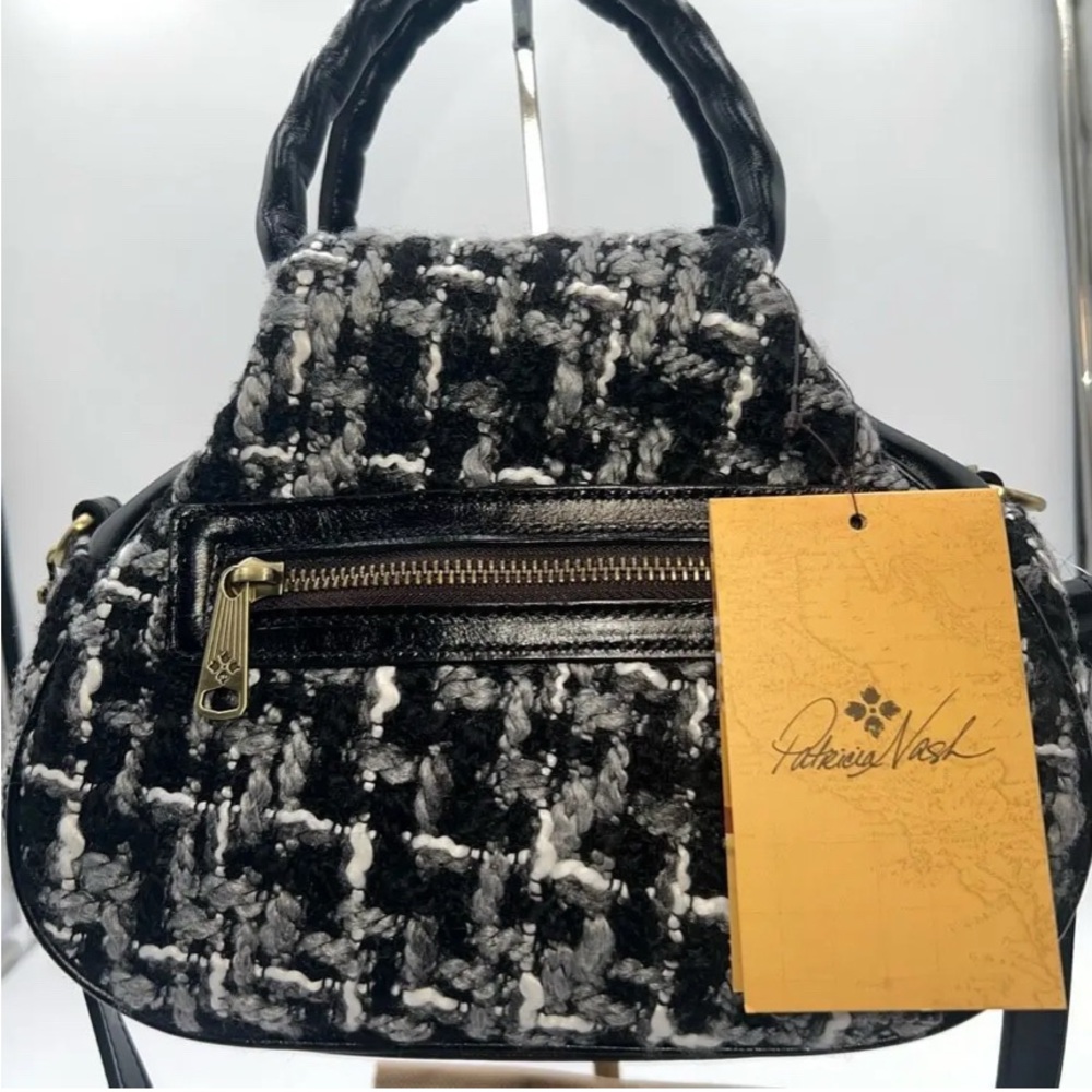 Patricia Nash Milburn NWT Black and Gray Tweed Satchel/crossbody Bag